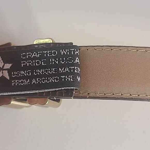 BRIGHTON 4B608 Belt Genuine Leather Lizard Embossed Brown Gold Silver Size M 30" - Picture 4 of 14